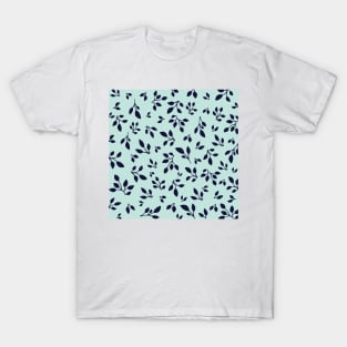 Blue green leaf pattern T-Shirt